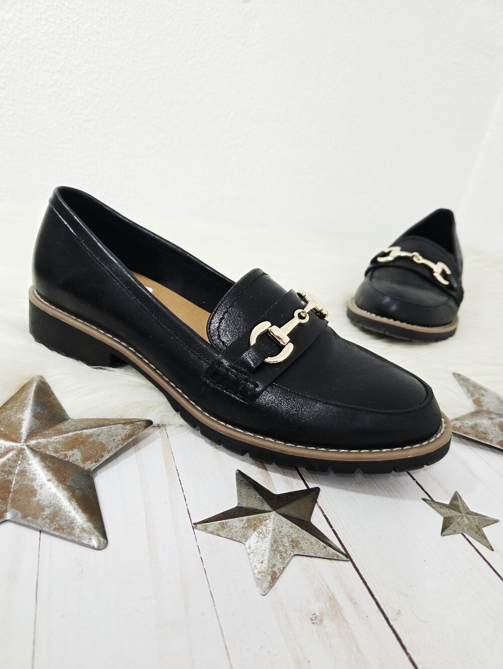 DV Dolce Vita Women's Celeste Tailored Hardware Chain Lug Sole Loafers black 10